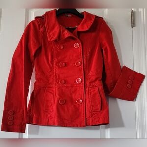 H&M Divided Women's Junior‎ Red Denim Double-breasted Jacket Size 4